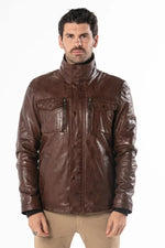 Bison-hued sheepskin jacket with zip-and-button closure and lining. - Image n°3