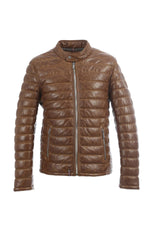Quilted coffee-brown sheepskin jacket with biker-inspired warmth. - Image n°9