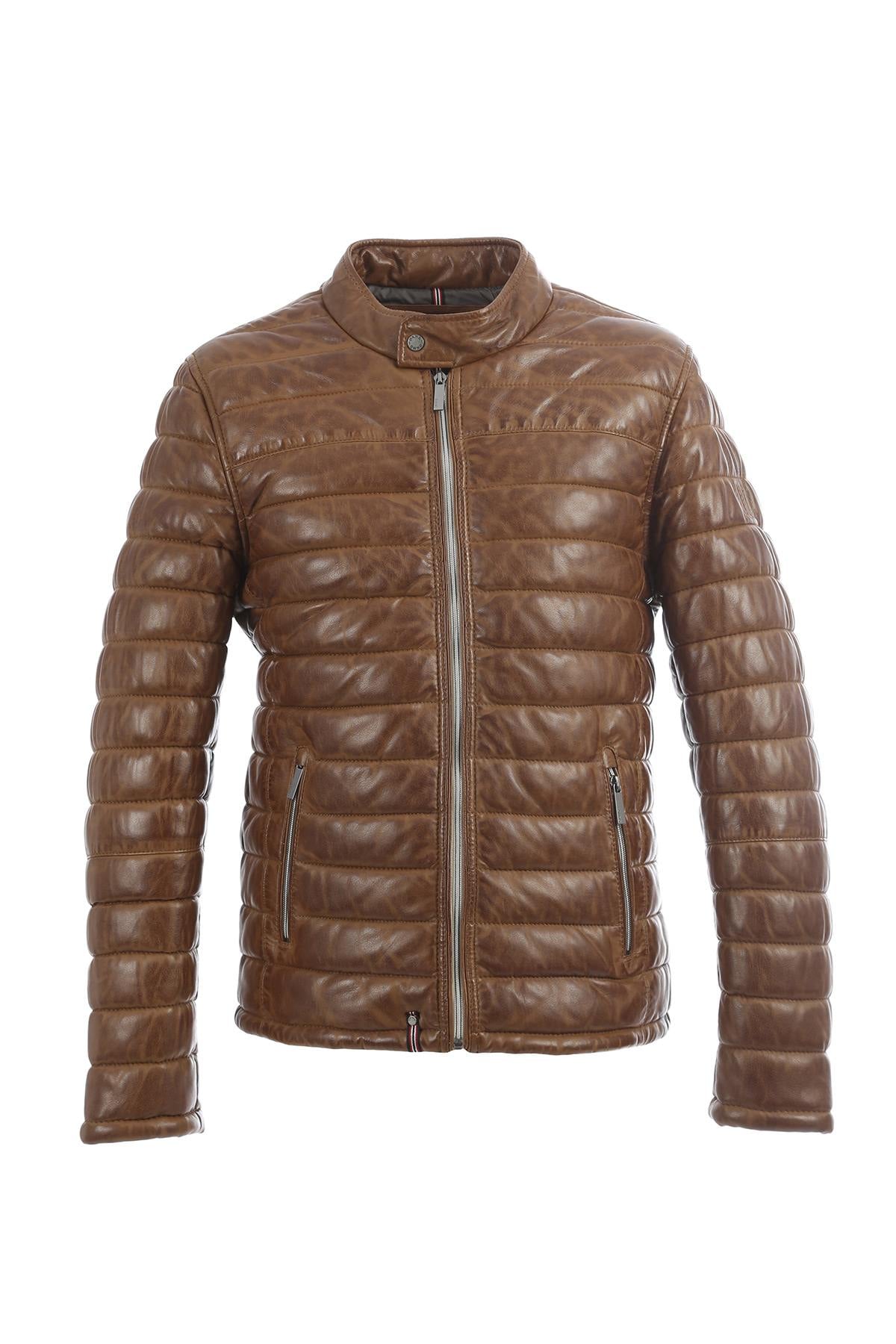 Quilted coffee-brown sheepskin jacket with biker-inspired warmth. - Image n°9