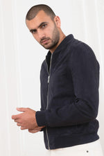 Slim A2-style navy suede jacket in goat leather for a sharp look. - Image n°2