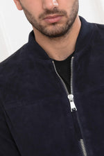 Slim A2-style navy suede jacket in goat leather for a sharp look. - Image n°3