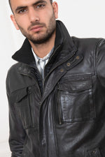 Midnight blue sheep leather jacket with removable collar and zip. - Image n°3
