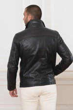 Midnight blue sheep leather jacket with removable collar and zip. - Image n°9
