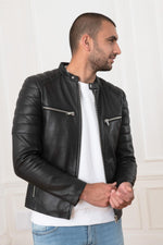 Skinny sheep leather jacket with moto collar and quilted accents. - Image n°3