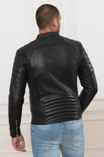 Skinny sheep leather jacket with moto collar and quilted accents. - Image n°5