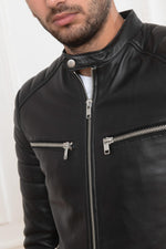 Skinny sheep leather jacket with moto collar and quilted accents. - Image n°4