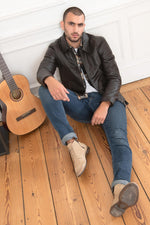 Schott LC5121: brown lambskin leather, timeless mid-season style. - Image n°1
