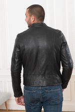 Sheep leather jacket with biker collar, patina and recycled details. - Image n°7
