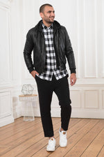 Black lambskin jacket merging bomber and hooded sweatshirt styles. - Image n°3