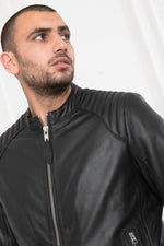 Rock-chic lambskin jacket by Schott: crinkled, matte, Mao collar. - Image n°2