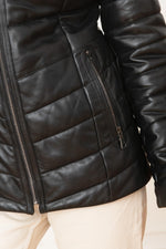 Quilted sheep leather jacket with detachable fur-lined hood. - Image n°8