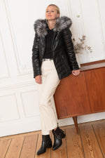 Quilted sheep leather jacket with detachable fur-lined hood. - Image n°2