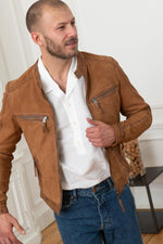 Camel nubuck leather jacket - Image n°5