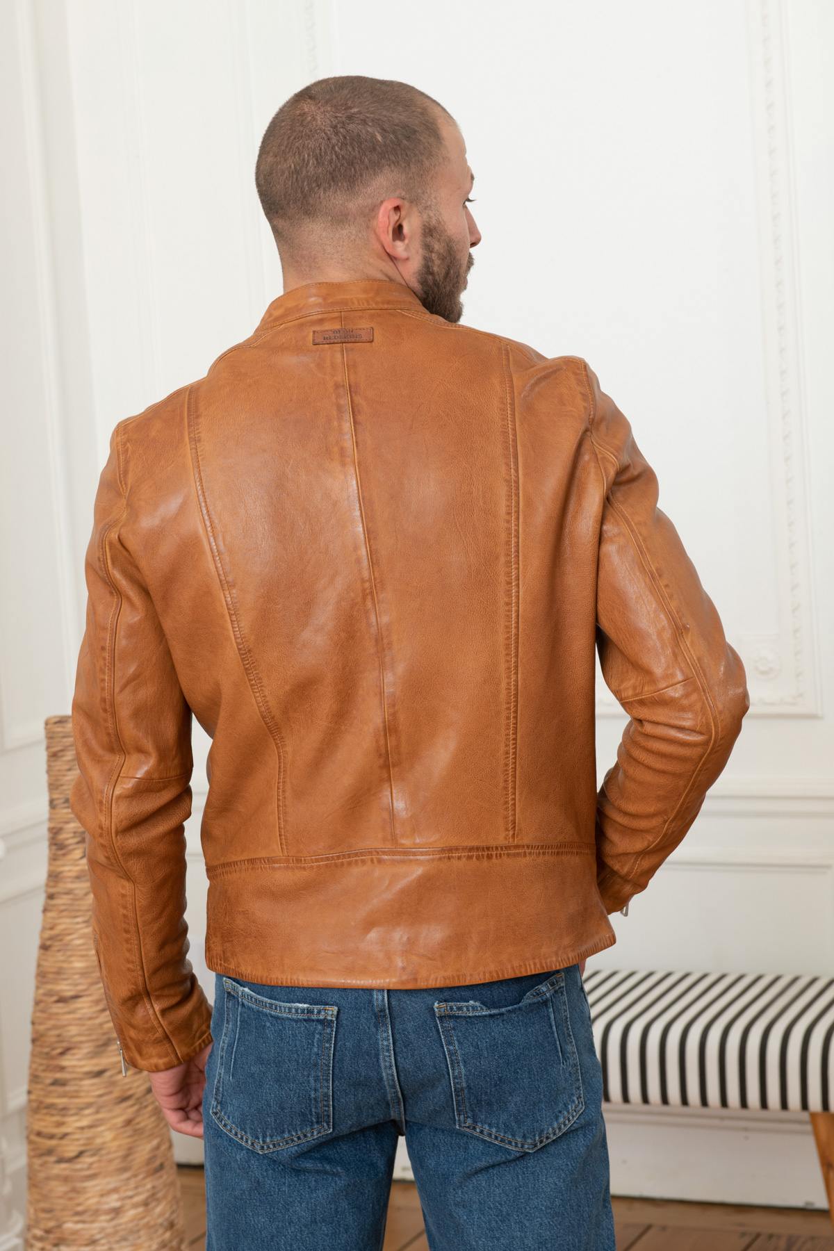 Slim biker jacket in vegetable-tanned sheep leather by Redskins. - Image n°4