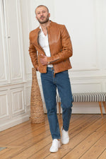Slim biker jacket in vegetable-tanned sheep leather by Redskins. - Image n°2