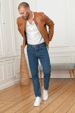 Slim biker jacket in vegetable-tanned sheep leather by Redskins. - Image n°10