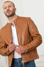 Slim biker jacket in vegetable-tanned sheep leather by Redskins. - Image n°1