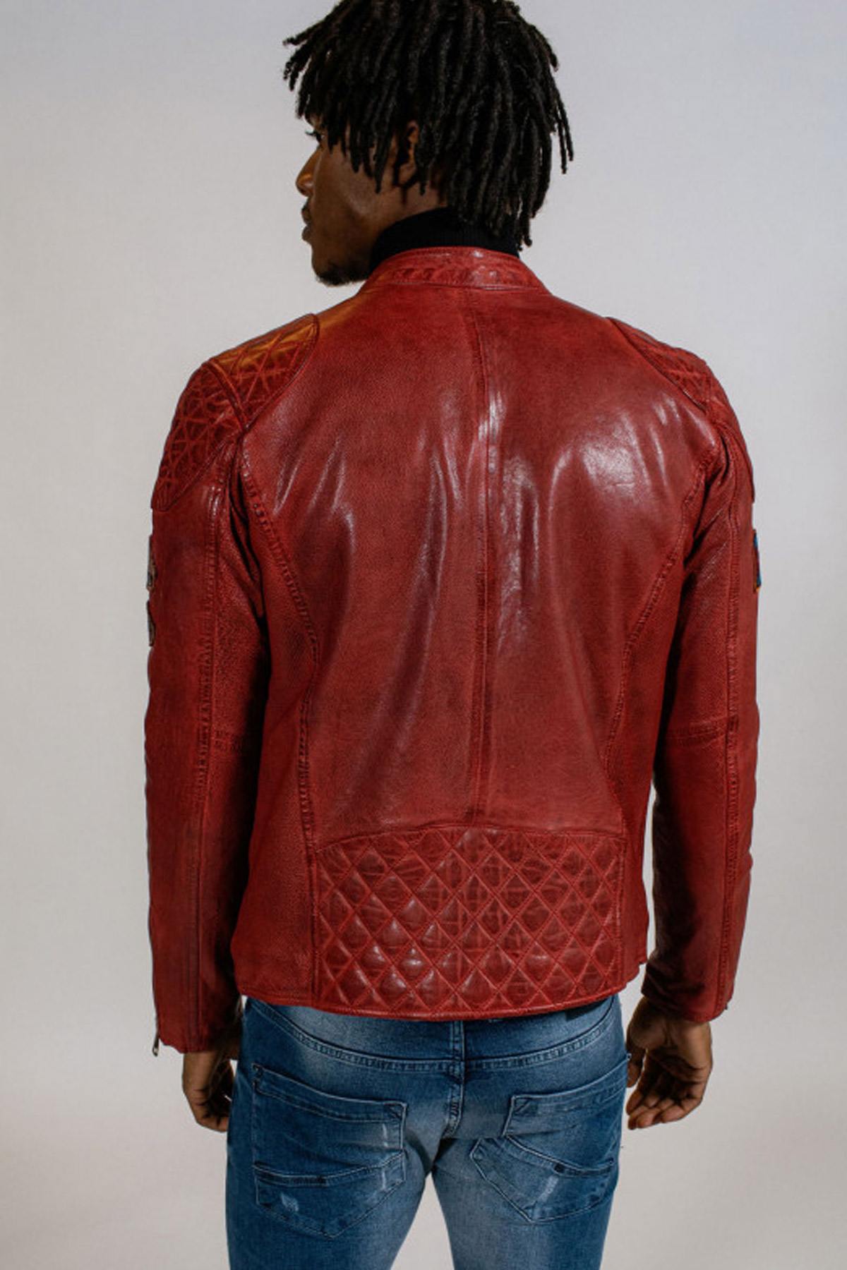 Redskins' lambskin biker jacket in bold Barcelona red. - Image n°3