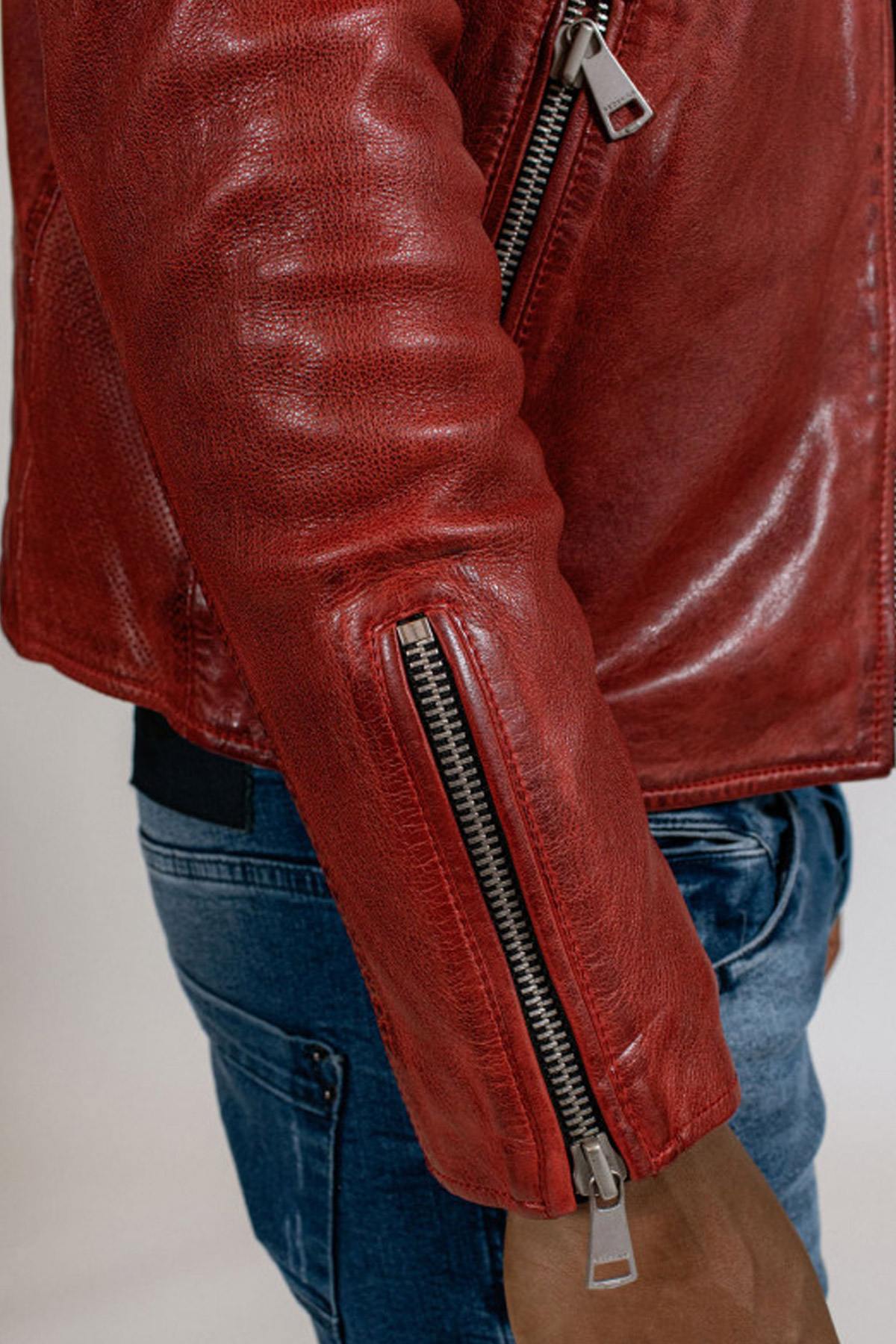 Redskins' lambskin biker jacket in bold Barcelona red. - Image n°5