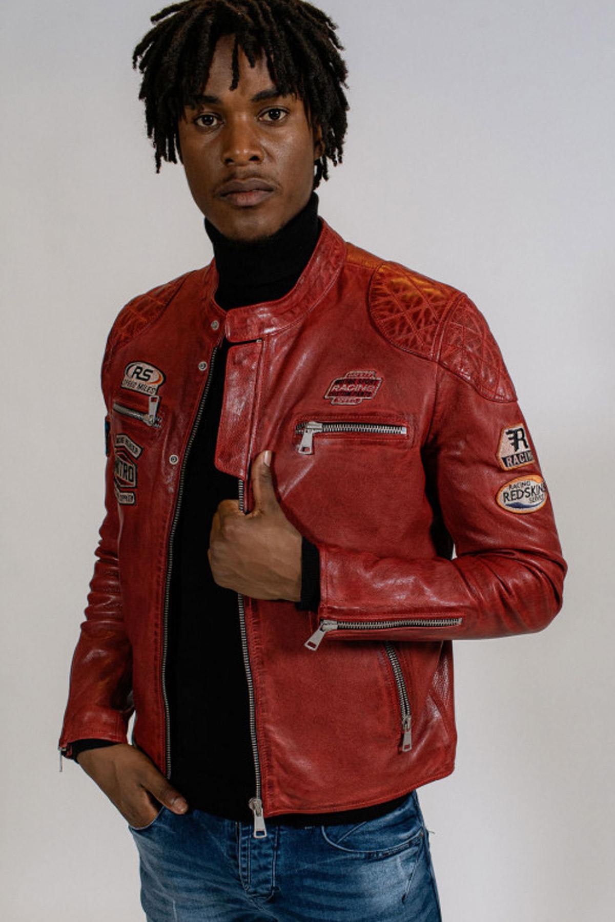 Red leather racing jacket - Image n°4