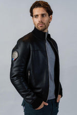 Ultra-soft black bomber in merino lambskin, French Air Force-inspired. - Image n°1