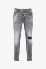 Gray worn effect slim fit jeans - Image n°1