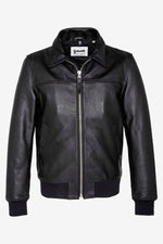 Black cowhide pilot jacket by Schott, detachable shearling collar. - Image n°4