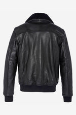 Black cowhide pilot jacket by Schott, detachable shearling collar. - Image n°5