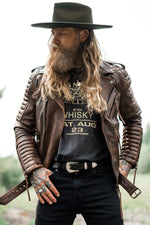 carefully stitched biker jacket in waxed cowhide. Rugged, weathered finish. - Image n°6