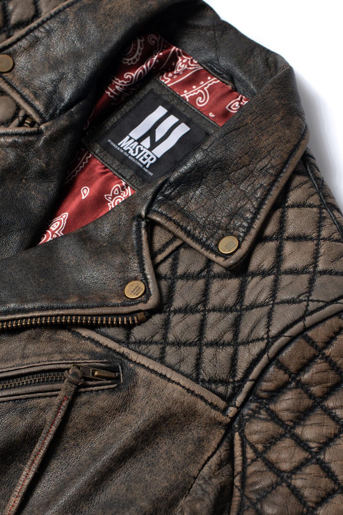 Buffalo leather perfecto with rugged vintage finish. Zips and lacing. - Image n°8