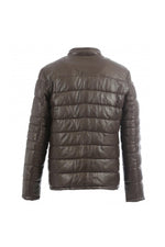 Dark brown shearling jacket with biker collar and quilted panels. - Image n°10