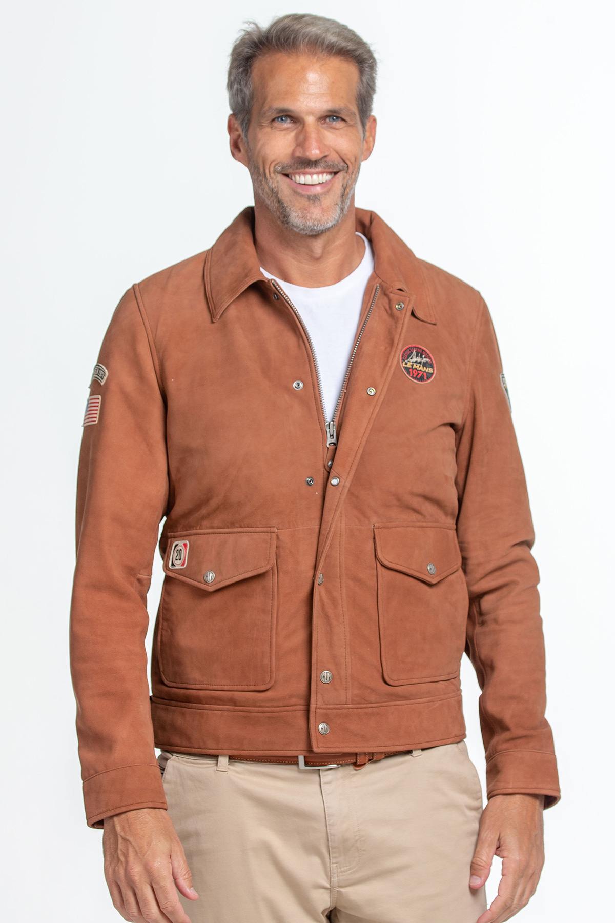 Soft nubuck sheep leather jacket, inspired by Steve McQueen's Le Mans era. Light and timeless. - Image n°2
