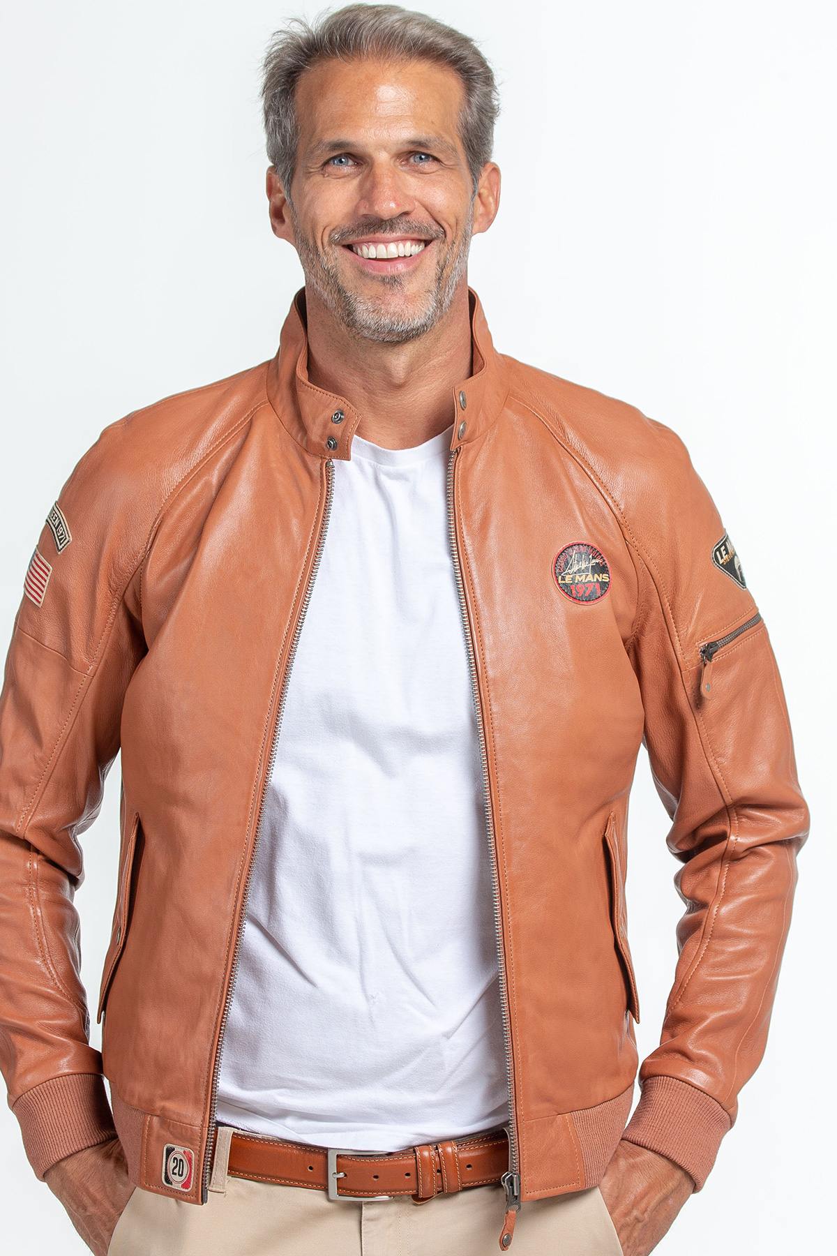 Soft sheep leather jacket with racing details-inspired by McQueen. - Image n°1