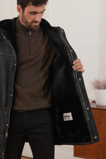 Schott's black shearling coat: aviator warmth for winter's chill. - Image n°5