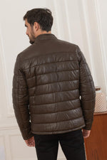 Dark brown shearling jacket with biker collar and quilted panels. - Image n°5