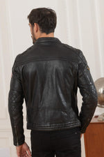 Lamb leather jacket with biker collar - Image n°5
