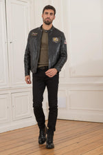 Lamb leather jacket with biker collar - Image n°2