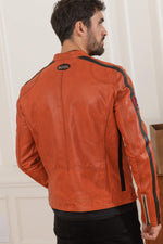 Orange biker-inspired leather jacket - Image n°6