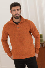 Brick red sweater with trucker collar - Image n°1