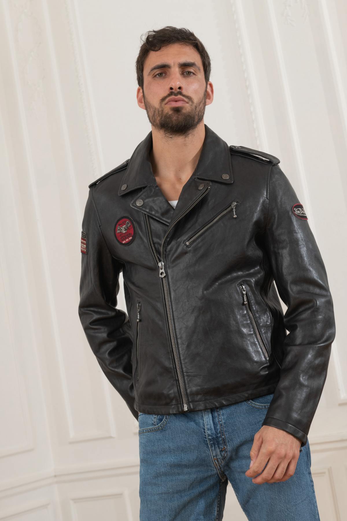 Black genuine leather biker Biker Jacket - Image n°4