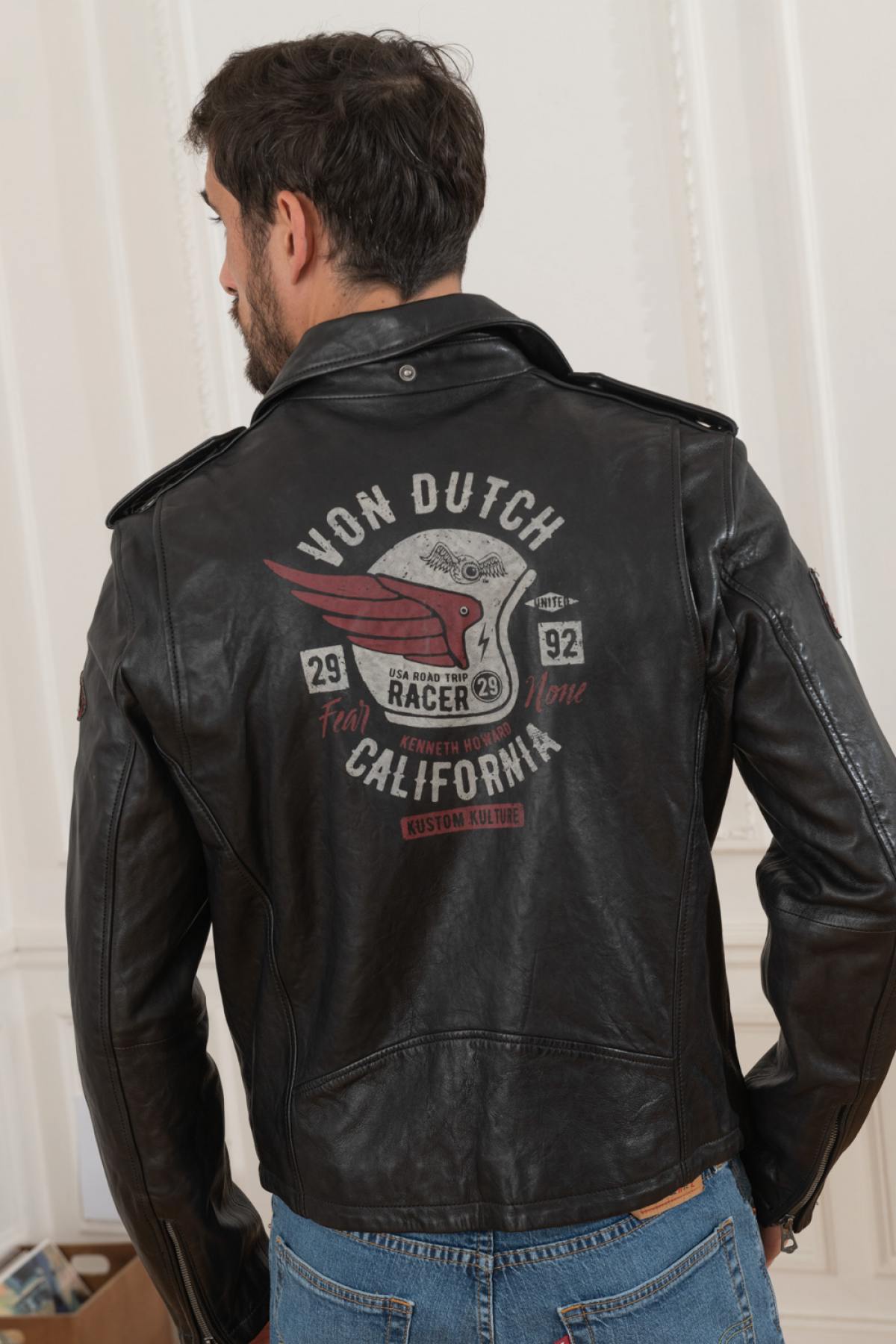 Black genuine leather biker Biker Jacket - Image n°2
