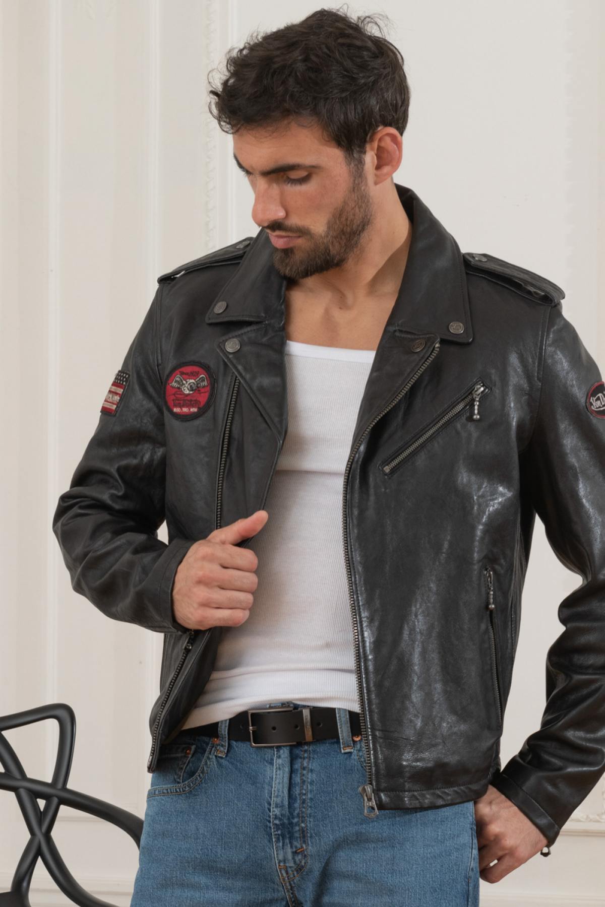 Black genuine leather biker Biker Jacket - Image n°6