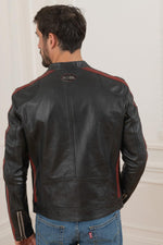 Dark gray racer-inspired leather jacket - Image n°4
