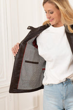 Rosy-brown sheepskin biker jacket with moto collar and zip cuffs. - Image n°8