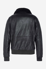Black genuine leather pilot jacket with removable fur-lined collar - Image n°6