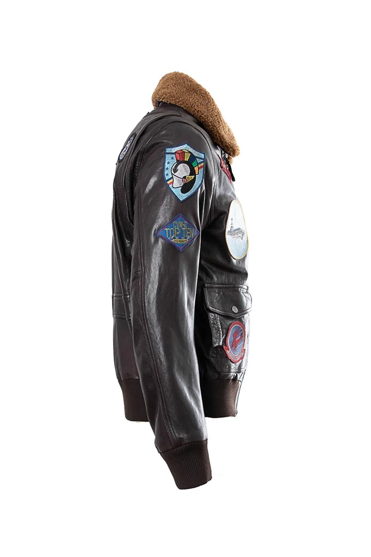 Top Gun G-1 jacket in goat leather, 17 patches, removable wool collar. - Image n°9