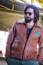 RAF-licensed lambskin aviator jacket with removable fur collar. - Image n°6
