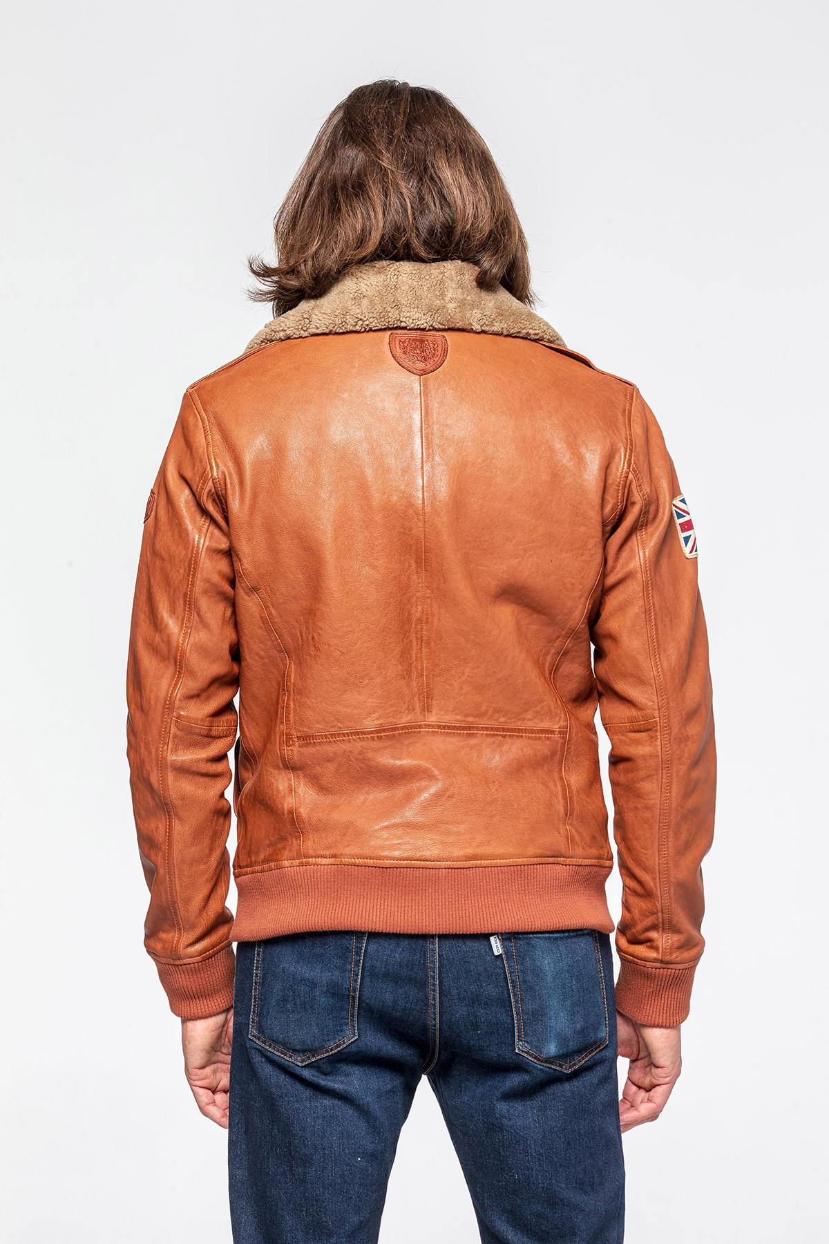 RAF-licensed lambskin aviator jacket with removable fur collar. - Image n°4