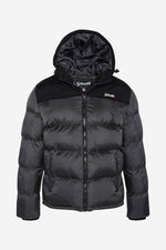 Two-tone gray and black hooded down jacket - Image n°6