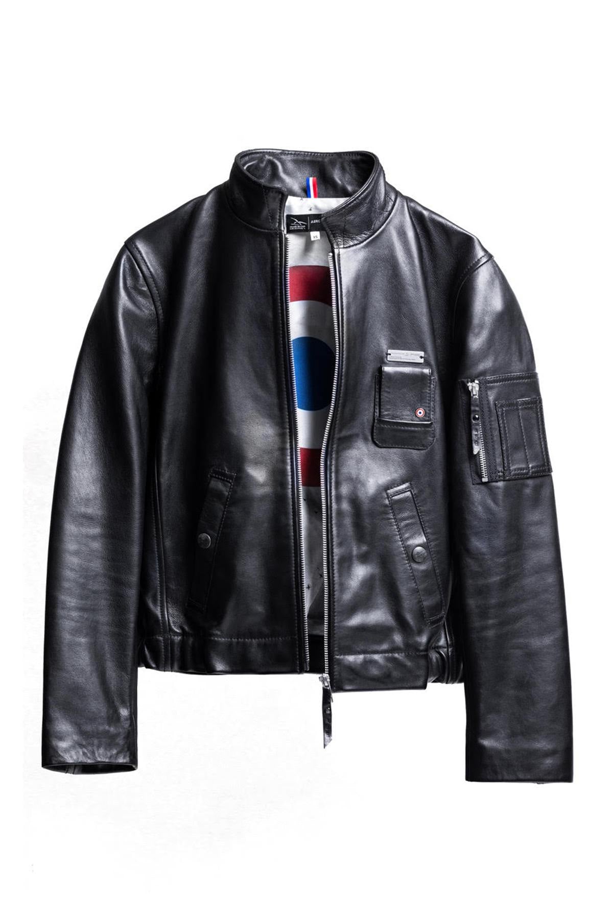 Black lambskin PN jacket by Aéro-Design, with a Mirage IIIB plate. - Image n°1